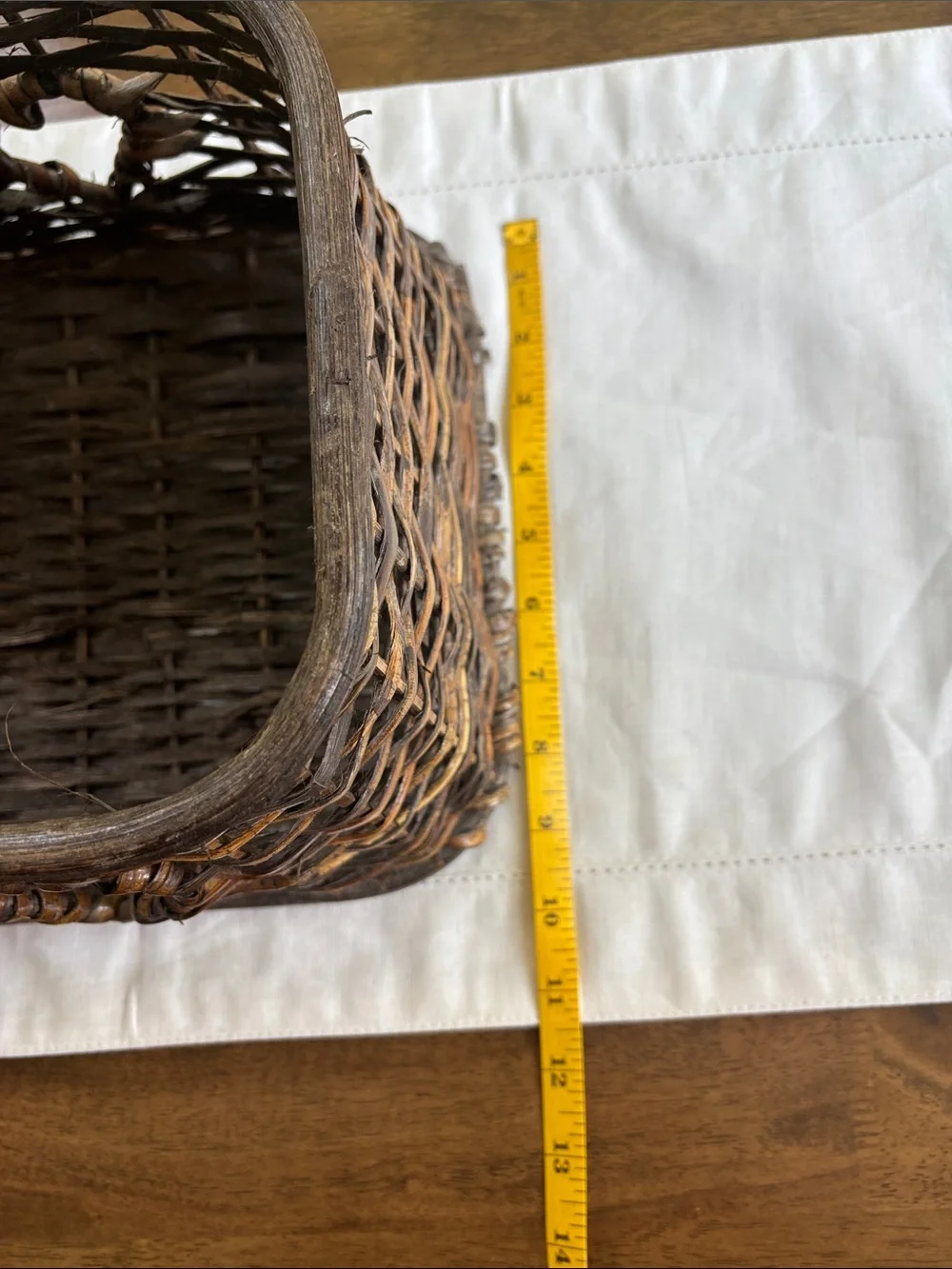 Vintage Woven Wicker Basket with Heart Cutouts 17”x9.5” Cottagecore